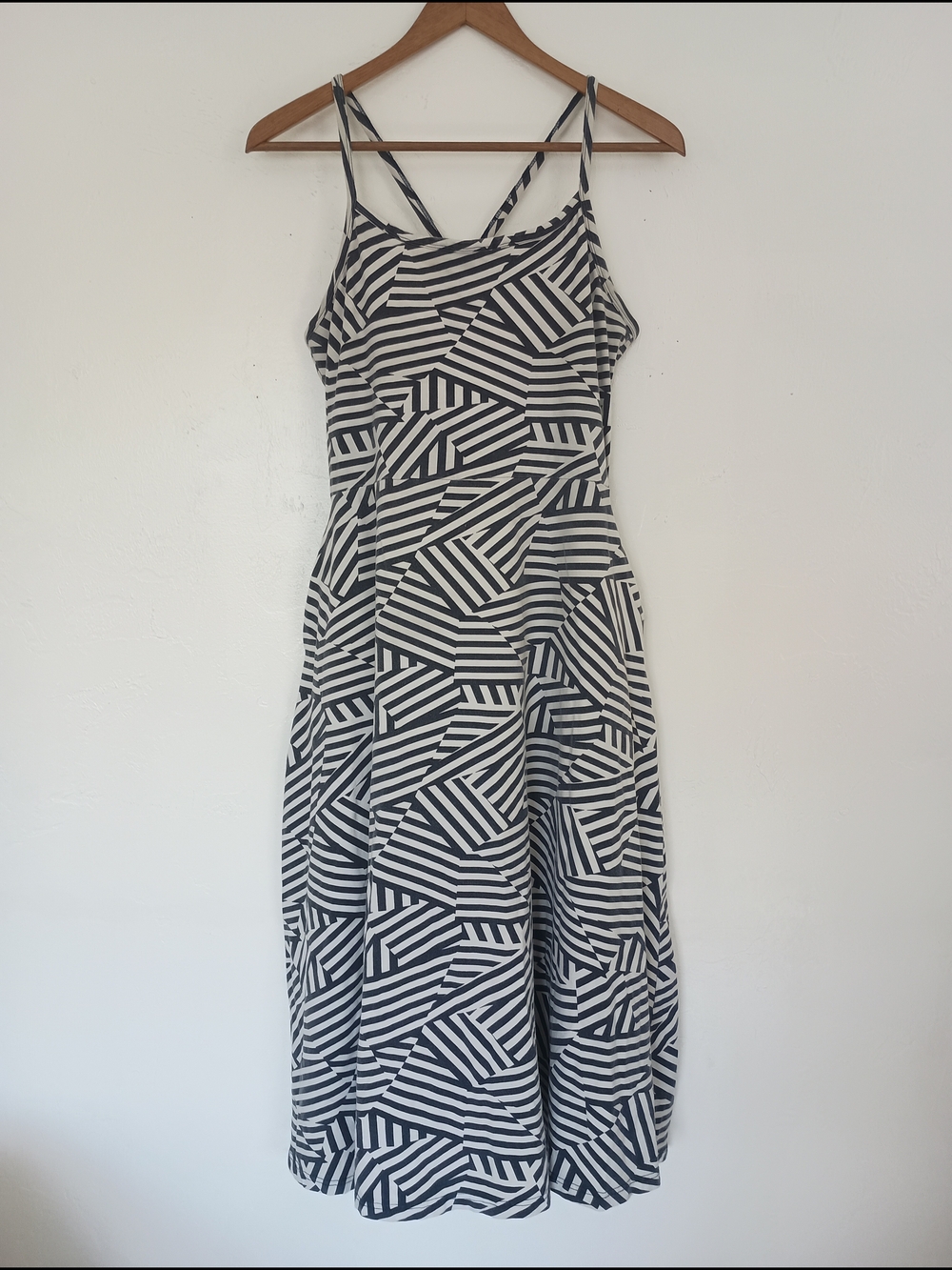 Pact Organic Cotton Fit & Flare Midi Dress Geometric Stripes - Picture 2 of 14